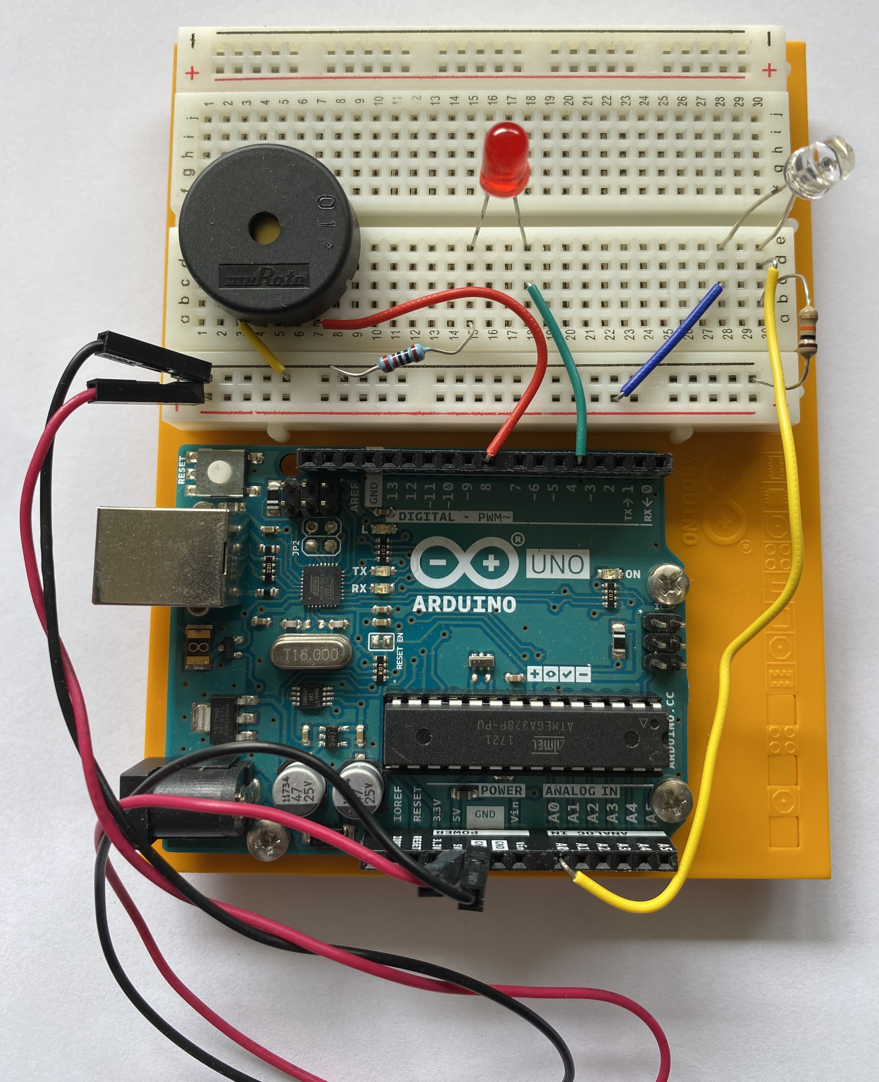 Arduino board wired up as per tje circuit diagram above